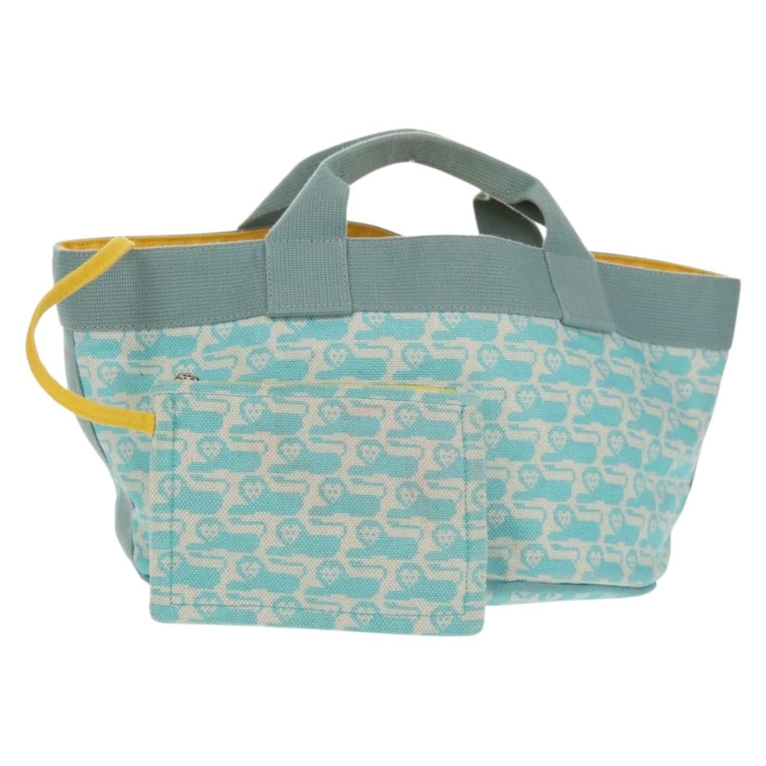 Hermes Animo Pixel GM canvas tote light blue and silver with pouch: Hermes Animo Pixel GM canvas tote light blue and silver with pouch This Hermes Animo Pixel GM handbag features a light blue and silver canvas exterior with silver-tone accents. The bag includes a matc