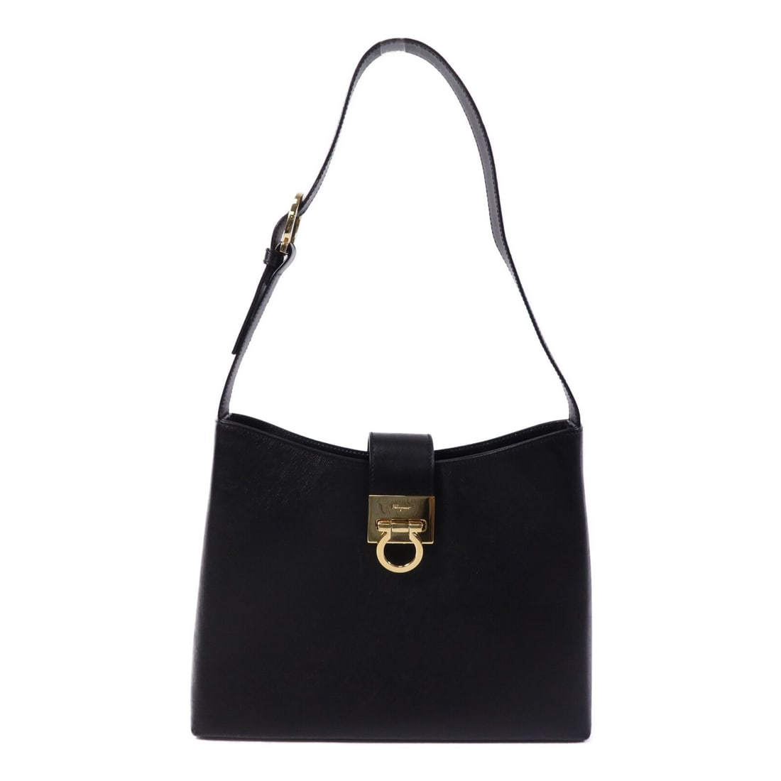 Black Calfskin Gancini Shoulder Bag by Salvatore Ferragamo with Gold Hardware (1 of 13)