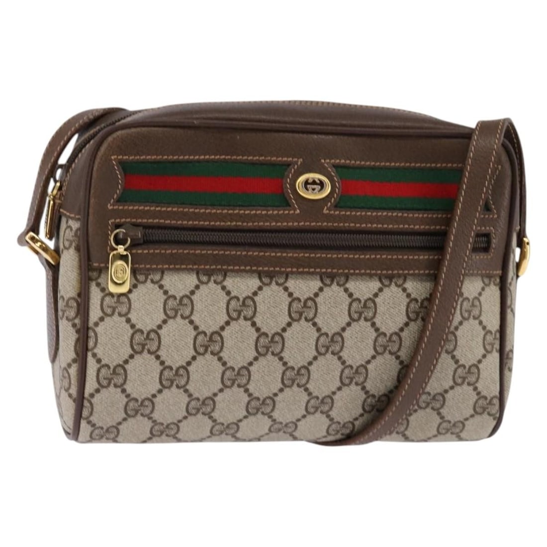 GUCCI GG Supreme Sherry Line Shoulder Bag Beige Gold PVC Auth 56 02 087: GUCCI GG Supreme Sherry Line Shoulder Bag Beige Gold PVC Auth 56 02 087 This authentic GUCCI GG Supreme Web Sherry Line Shoulder Bag is a stylish and practical accessory, crafted from durable PVC leat