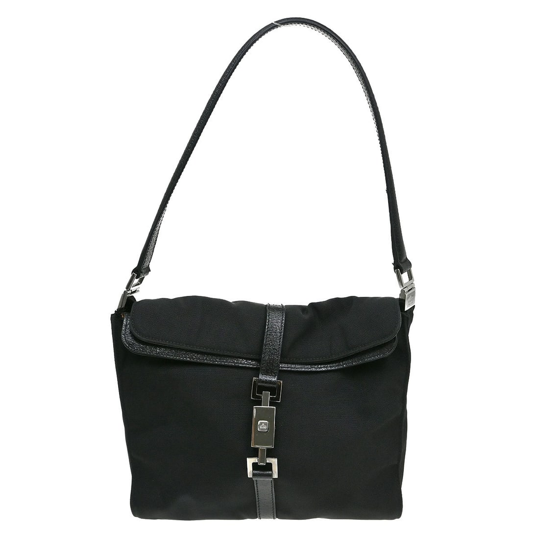 Gucci Jackie black leather handbag vintage medium: Gucci Jackie black leather handbag vintage medium This vintage Gucci Jackie handbag features a classic medium-sized silhouette crafted from black leather with matching black lining. The bag offers a t