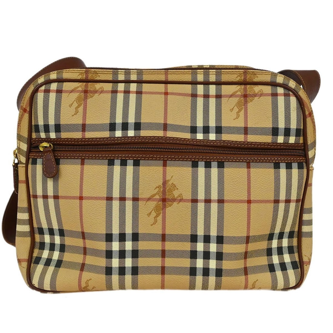 Burberry Check Beige Brown Crossbody Bag Leather PVC: Burberry Check Beige Brown Crossbody Bag Leather PVC This Burberry shoulder bag features the iconic beige and brown House Check pattern, crafted from leather and PVC with a canvas lining. Designed in 