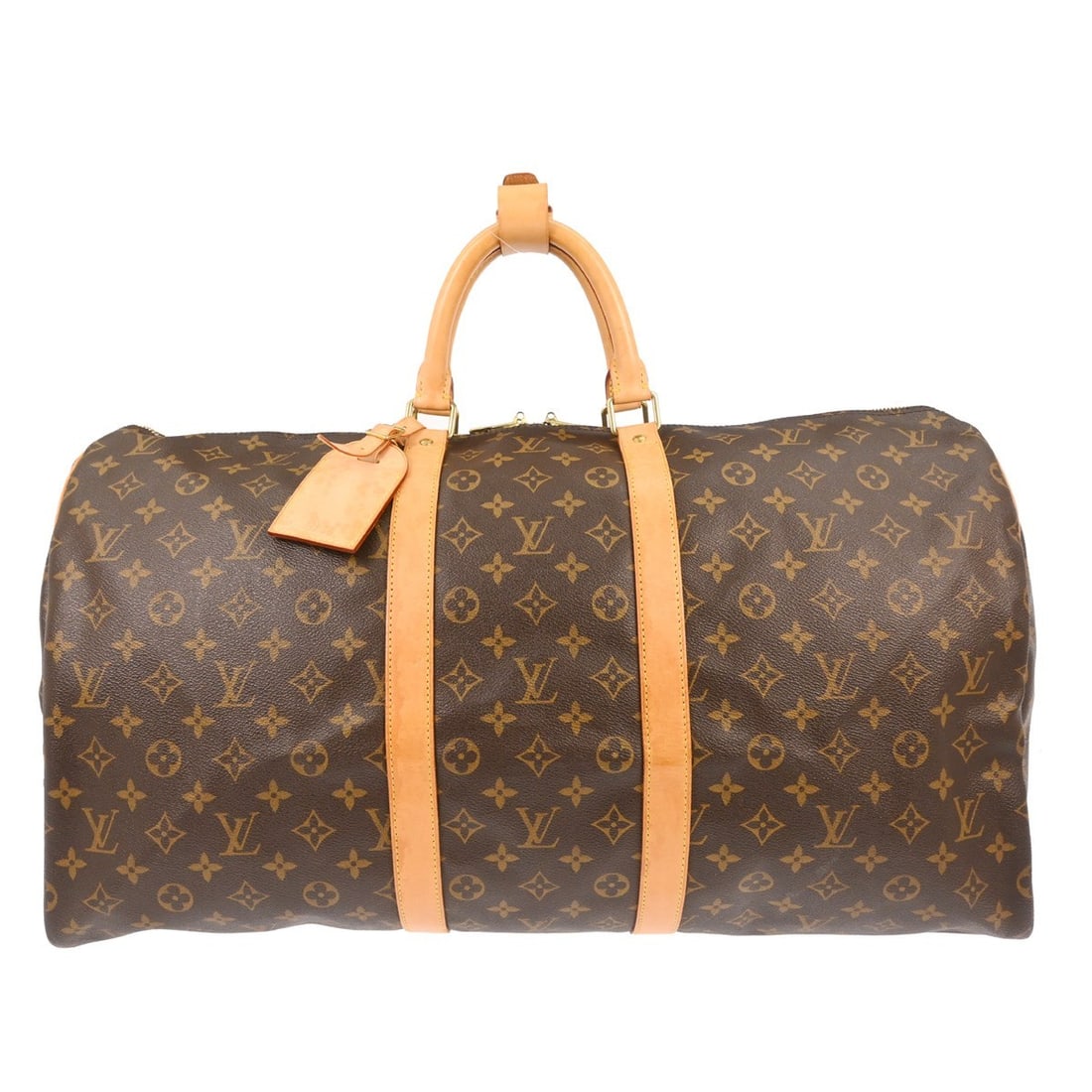 Louis Vuitton Keepall 55 monogram travel duffle bag: Louis Vuitton Keepall 55 monogram travel duffle bag This Louis Vuitton Keepall 55 is a vintage duffle bag crafted from the brand's signature monogram canvas and leather. Designed for travel, it featur