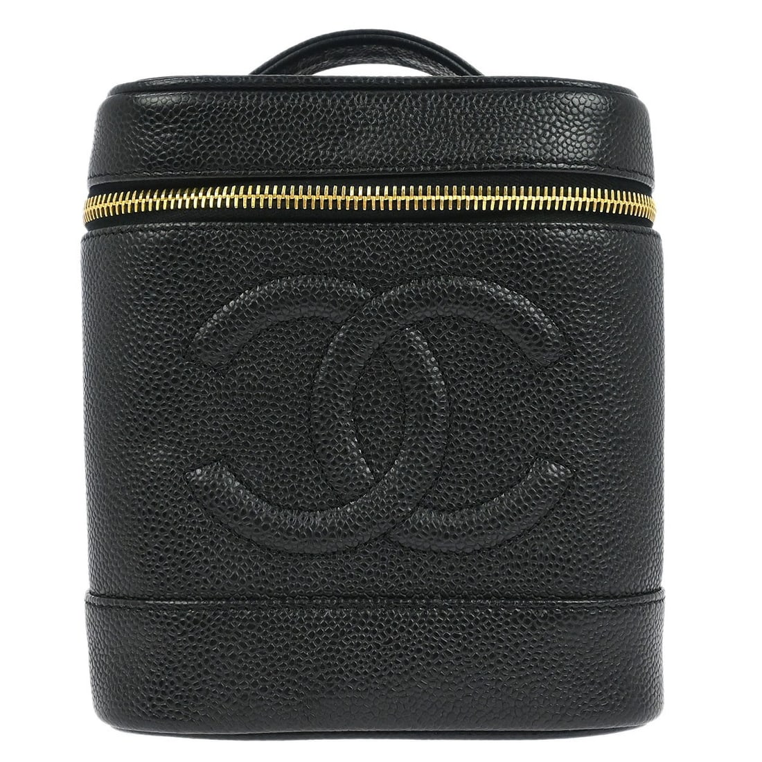 Timeless Vanity Black Caviar Leather Top Handle Bag by Chanel: Timeless Vanity Black Caviar Leather Top Handle Bag by Chanel This Chanel Timeless Vanity Handbag is crafted from black caviar skin leather with a top handle design and features the signature Chanel l