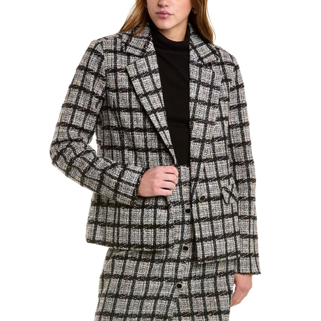 Bagatelle Women's Boxy Fit Blazer Black Confetti Tweed Metallic (1 of 6)