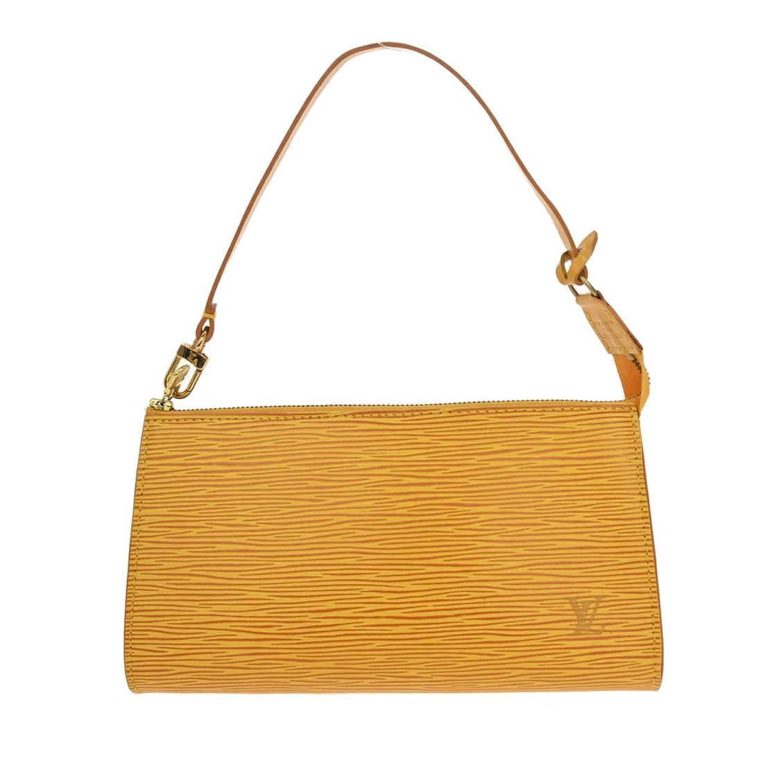Louis Vuitton Epi Pochette Accessoires Clutch Yellow Strap M52959: Louis Vuitton Epi Pochette Accessoires Clutch Yellow Strap M52959 This vintage Louis Vuitton Pochette Accessoires 21 handbag features the iconic Epi leather in a vibrant yellow color. Designed with a 