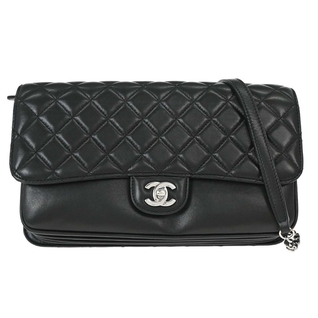 CHANEL black lambskin shoulder bag with pockets accordion flap (1 of 18)