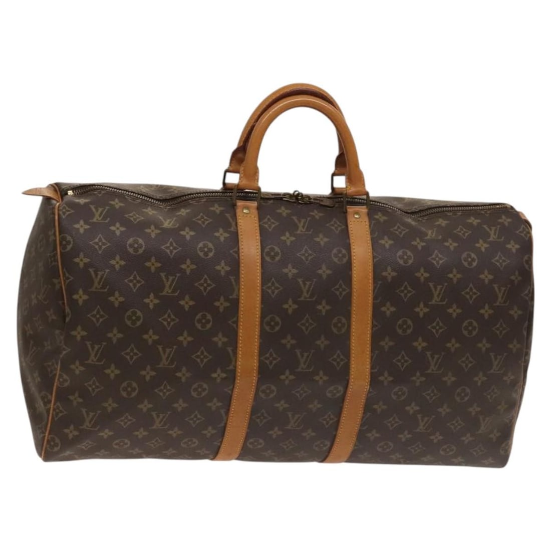 Unisex Louis Vuitton Keepall 55 Brown Canvas Travel Bag: Unisex Louis Vuitton Keepall 55 Brown Canvas Travel Bag This Louis Vuitton Keepall 55 Boston bag is crafted from brown monogram canvas and designed for unisex use. It measures 55cm x 27cm x 25cm and o