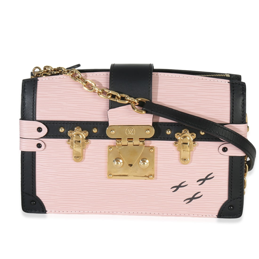 Louis Vuitton Trunk Clutch Pink Epi Leather Shoulder Bag: Louis Vuitton Trunk Clutch Pink Epi Leather Shoulder Bag This Louis Vuitton Rose Ballerine Epi Trunk Clutch Handbag features a structured silhouette crafted from pink Epi leather. The bag is designed 