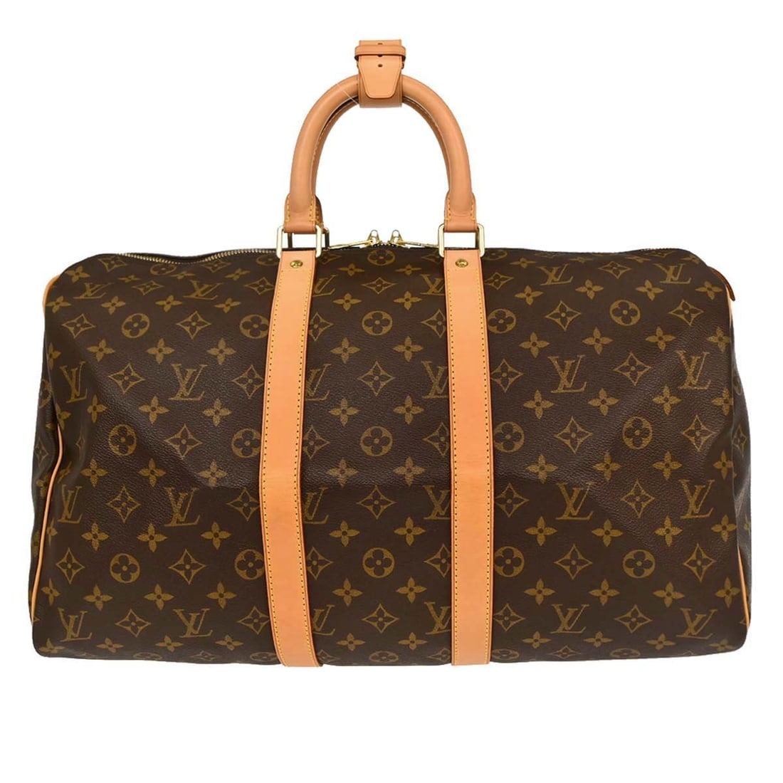 Louis Vuitton Keepall 45 Monogram Canvas Duffle Travel Bag: Louis Vuitton Keepall 45 Monogram Canvas Duffle Travel Bag This Louis Vuitton Monogram Keepall 45 is a vintage travel duffle bag crafted from signature Monogram canvas leather with beige leather doubl