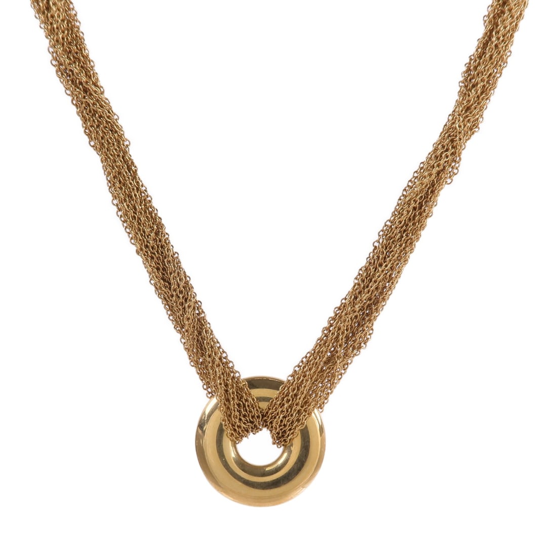 Tiffany Co 18K Yellow Gold Necklace: Tiffany Co 18K Yellow Gold Necklace This Tiffany & Co. necklace is crafted from 18K yellow gold, offering a timeless and elegant accessory for women. The piece features a classic design without a main