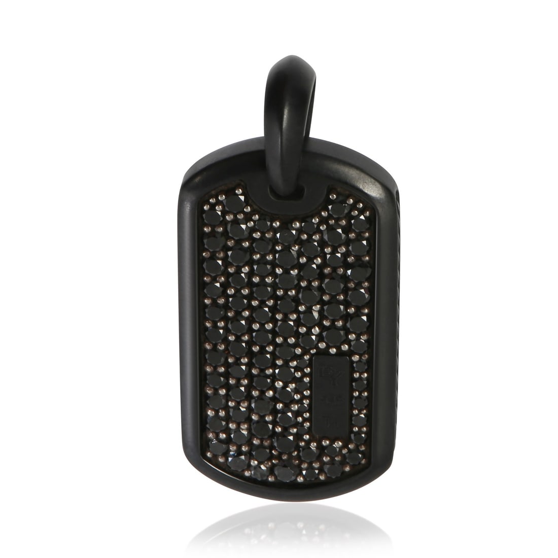 David Yurman Dog Tag Diamond Sterling Silver Pendant: David Yurman Dog Tag Diamond Sterling Silver Pendant This pre-owned David Yurman dog tag pendant features a striking design crafted from sterling silver and titanium. The pendant is set with round bri