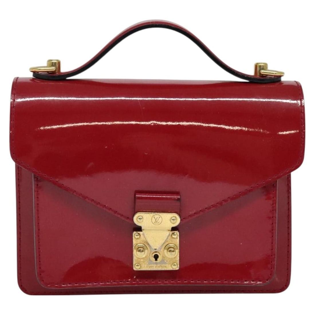 Burgundy Patent Leather Louis Vuitton Monceau BB Purse 20x14x4cm: Burgundy Patent Leather Louis Vuitton Monceau BB Purse 20x14x4cm This Louis Vuitton Monceau BB handbag in burgundy patent leather features a compact, elegant design ideal for female users. It shows si