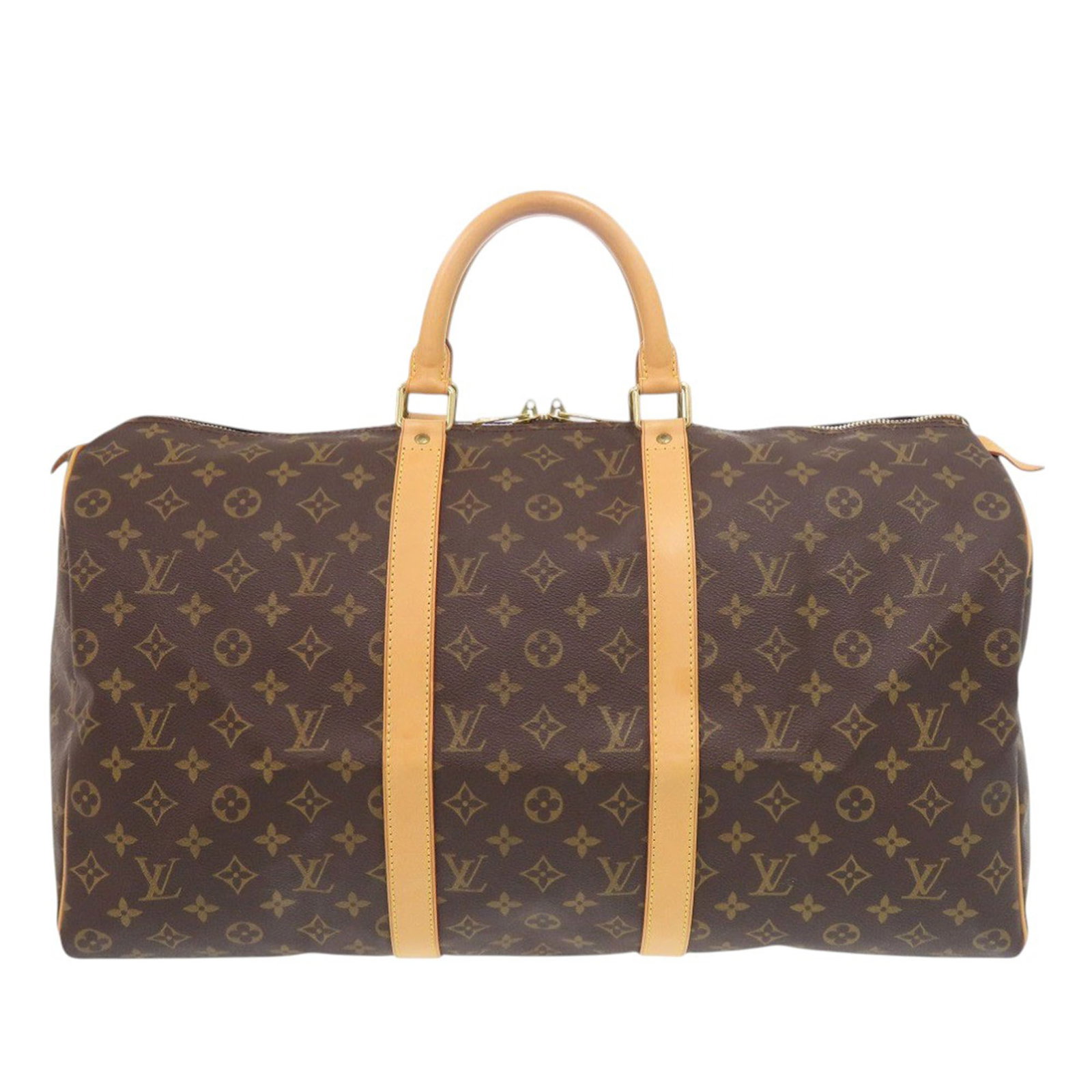 Louis Vuitton Monogram Keepall 50 Brown Canvas Travel Bag: Louis Vuitton Monogram Keepall 50 Brown Canvas Travel Bag This Louis Vuitton Monogram Keepall 50 is crafted with the brand's signature monogram canvas and vachetta leather trim. It features rolled vac