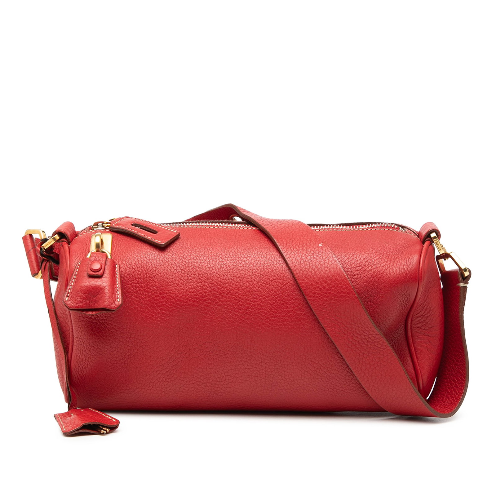 Red Prada Vitello Daino Leather Zip Shoulder Bag: Red Prada Vitello Daino Leather Zip Shoulder Bag This Prada Vitello Daino Shoulder Bag is crafted from red leather and features an adjustable flat leather strap, a top zip closure, and an interior zip