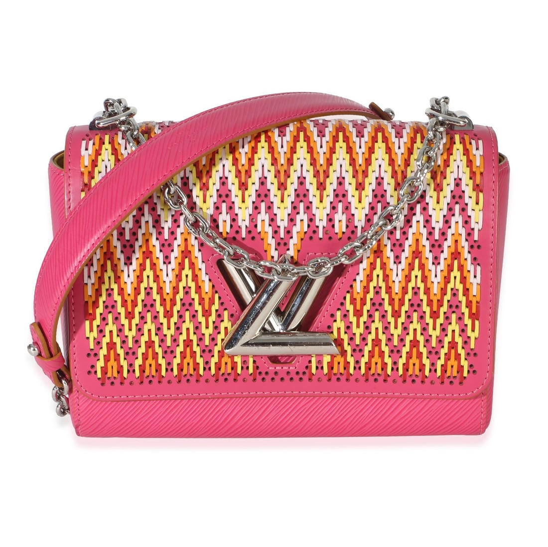 Louis Vuitton Epi Twist MM Pink Multicolor Leather Shoulder Bag: Louis Vuitton Epi Twist MM Pink Multicolor Leather Shoulder Bag This Louis Vuitton Epi Twist MM shoulder bag features a striking multicolor and pink leather exterior with silver-tone hardware. The bag