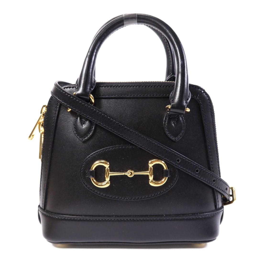 GUCCI GG Horsebit 1955 Mini Top Handle Black Calfskin 2 Way Shoulder Bag: GUCCI GG Horsebit 1955 Mini Top Handle Black Calfskin 2 Way Shoulder Bag This elegant GUCCI GG GHW Horsebit 1955 Mini Top Handle 2 Way Shoulder Bag is crafted from high-quality calfskin leather, featu