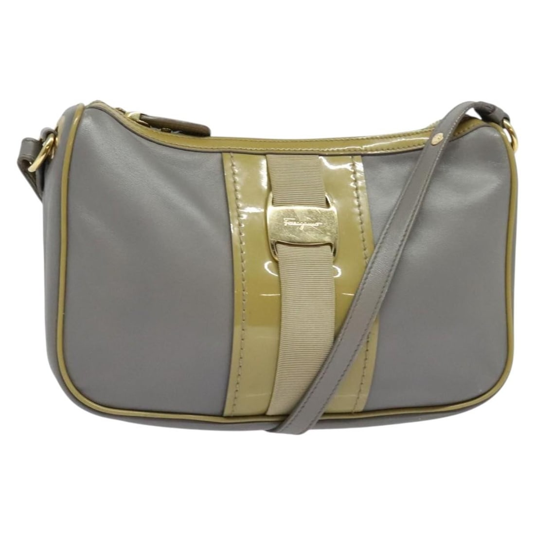 Gray Leather Vala Shoulder Bag by Salvatore Ferragamo: Gray Leather Vala Shoulder Bag by Salvatore Ferragamo This Salvatore Ferragamo Vala Shoulder Bag is crafted from gray leather and features a classic and elegant design. It is designed for women, offer