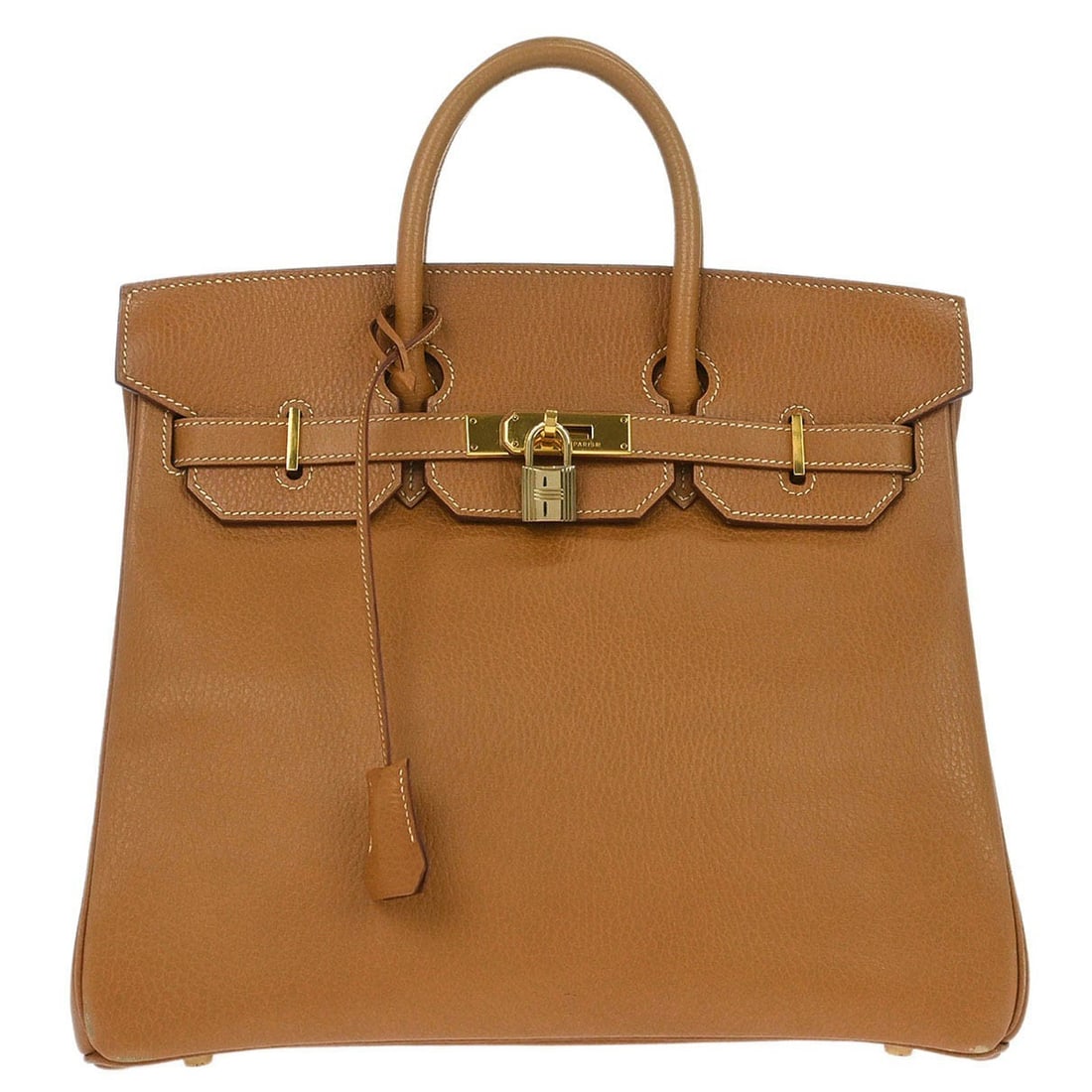 Haut a Courroies 32 Brown Leather Handbag with Gold Hardware by Hermes: Haut a Courroies 32 Brown Leather Handbag with Gold Hardware by Hermes This Hermes Haut a Courroies 32 handbag is crafted from natural sable Ardennes leather in a brown hue. It features a medium size 