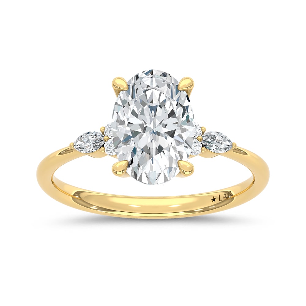 14K Yellow Gold Lab Grown Marquise and Round Diamond 2 1/10 Ct.Tw. Engagement Ring With Oval Center: 14K Yellow Gold Lab Grown Marquise and Round Diamond 2 1/10 Ct.Tw. Engagement Ring With Oval Center 14k Yellow Gold Stone Color: D-f Stone Clarity: Vs Each ring is presented in standard size 6.5. Comp