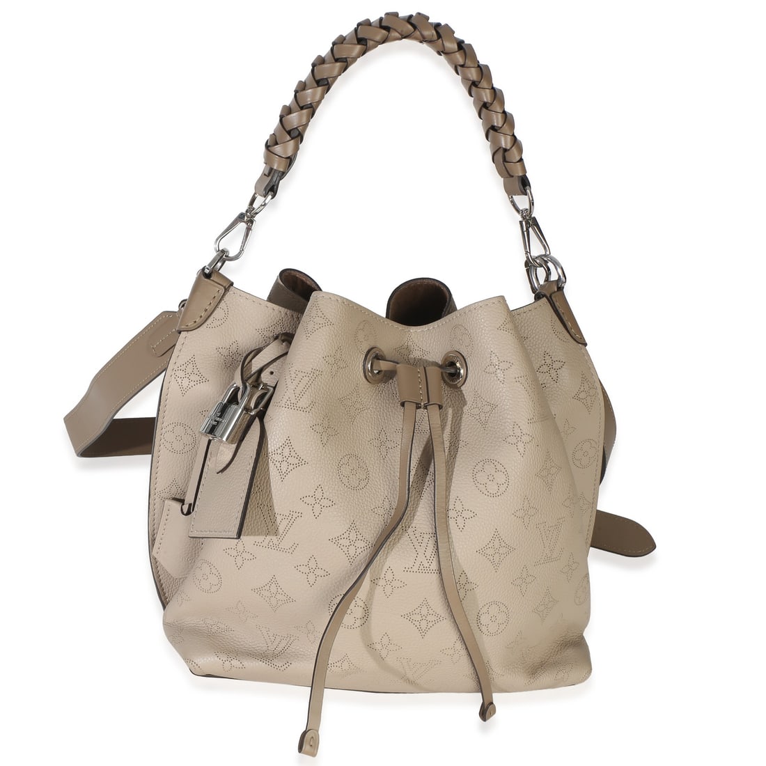 Louis Vuitton Mahina Girolata Beige Gray Leather Shoulder Bag: Louis Vuitton Mahina Girolata Beige Gray Leather Shoulder Bag This Louis Vuitton Galet Monogram Mahina Girolata Bag is crafted from beige and gray leather with a silver-tone hardware finish. Featuring