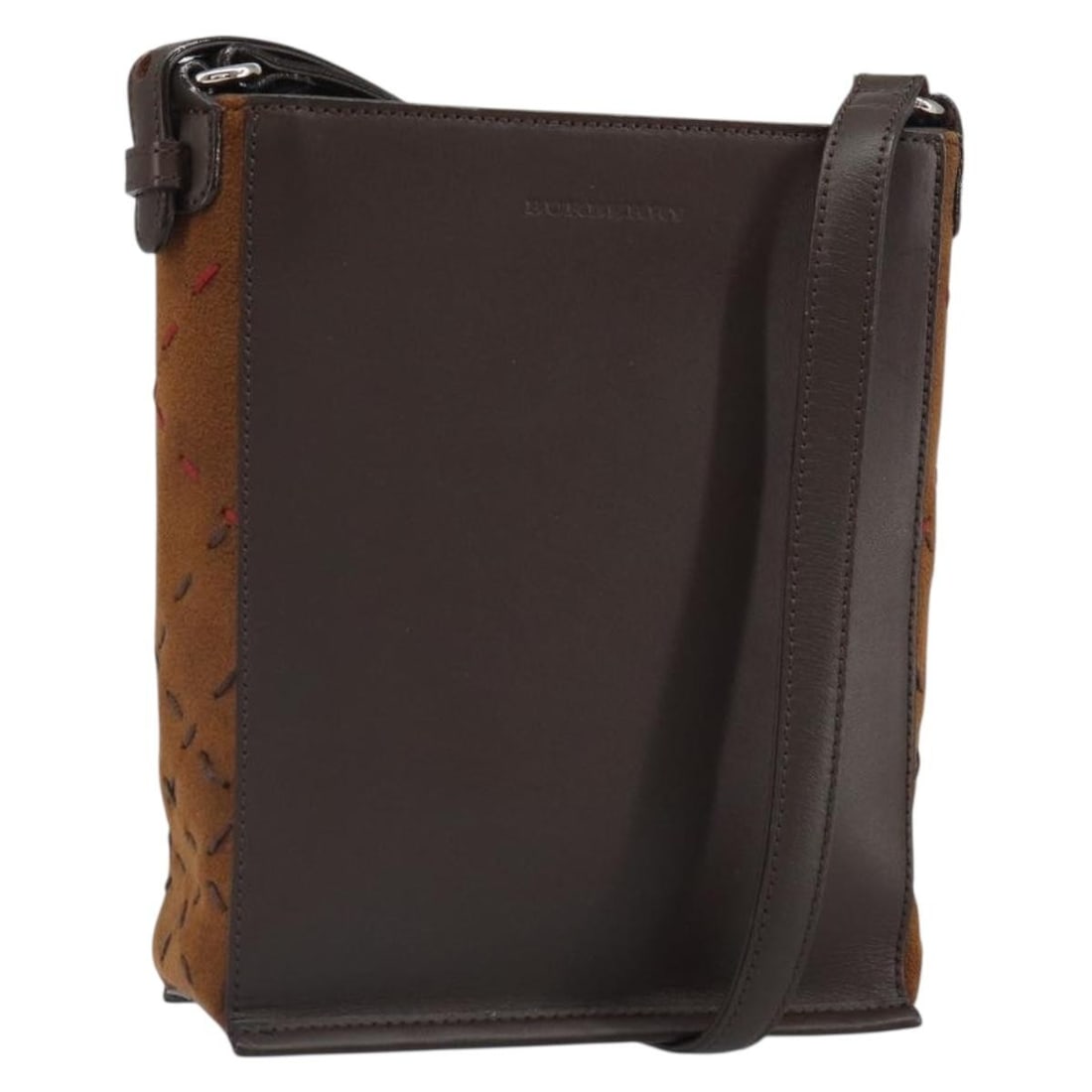 Brown Leather Burberry Shoulder Bag with Silver Accents and Dust Bag: Brown Leather Burberry Shoulder Bag with Silver Accents and Dust Bag This Burberry shoulder bag is crafted from brown leather with silver-tone accents. It features a structured silhouette with an adju