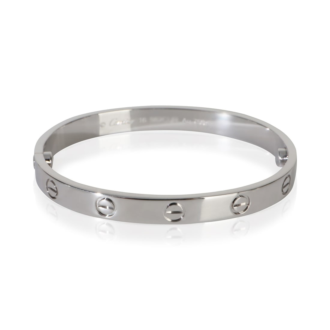 Cartier Love 18k White Gold Bracelet with Box Papers Screwdriver: Cartier Love 18k White Gold Bracelet with Box Papers Screwdriver This Cartier Love Bracelet is crafted from 18k white gold and features the signature screw motif. Designed for women, it comes in a 16 