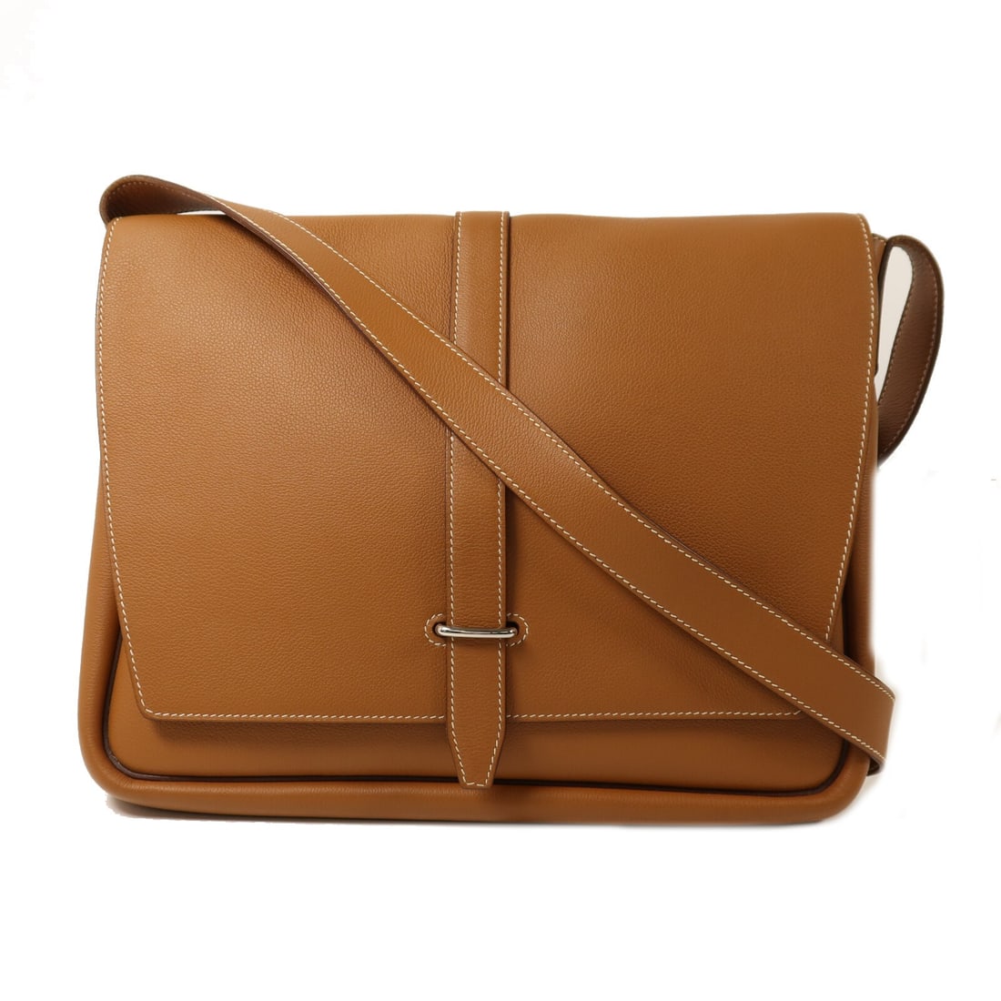 Hermes Steve Light Brown Calfskin Shoulder Bag Palladium Hardware: Hermes Steve Light Brown Calfskin Shoulder Bag Palladium Hardware This Hermes Steve Light shoulder bag is crafted from brown Togo calfskin leather and features palladium hardware. The bag offers a sle