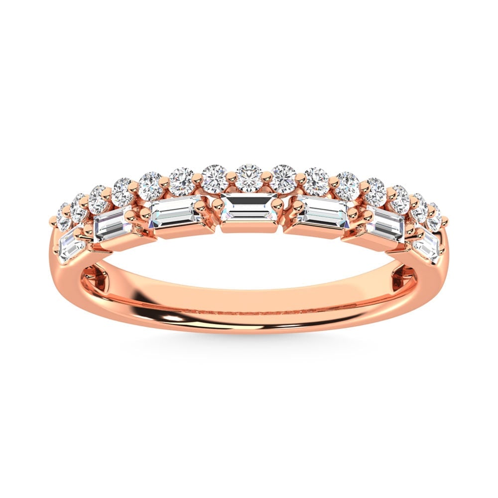 14K Rose Gold Diamond 1/3 Ct.Tw. Stack Band: 14K Rose Gold Diamond 1/3 Ct.Tw. Stack Band 14k Rose Gold Stone Color: G-h Stone Clarity: Si Each ring is presented in standard size 6.5. Complimentary resizing is available between sizes 510 (in 1/4 