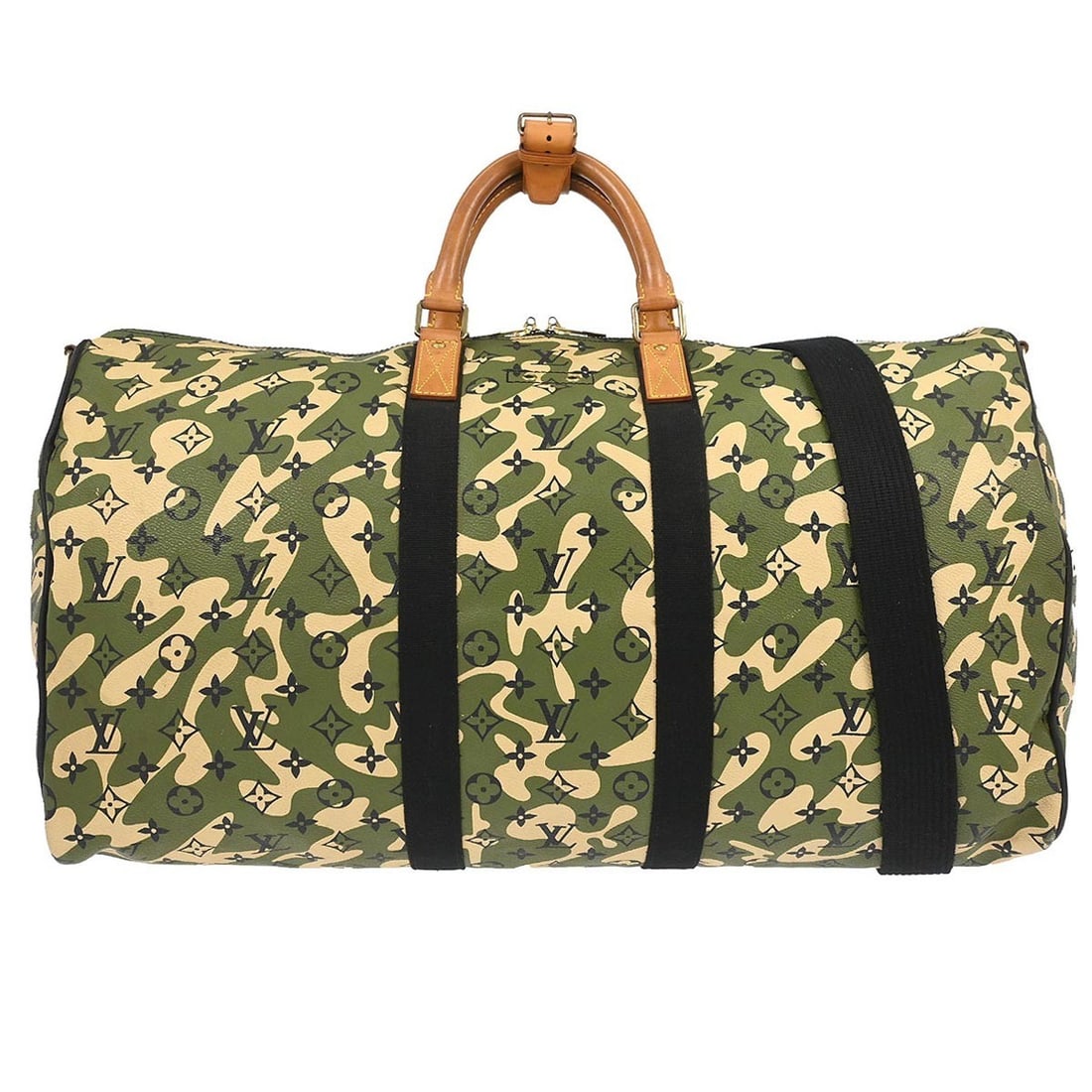 Louis Vuitton Keepall Bandouliere 55 Monogramouflage Green Canvas Travel Bag: Louis Vuitton Keepall Bandouliere 55 Monogramouflage Green Canvas Travel Bag The Louis Vuitton Monogramouflage Keepall Bandouliere 55 is an extra-large handbag crafted from monogramouflage canvas leat