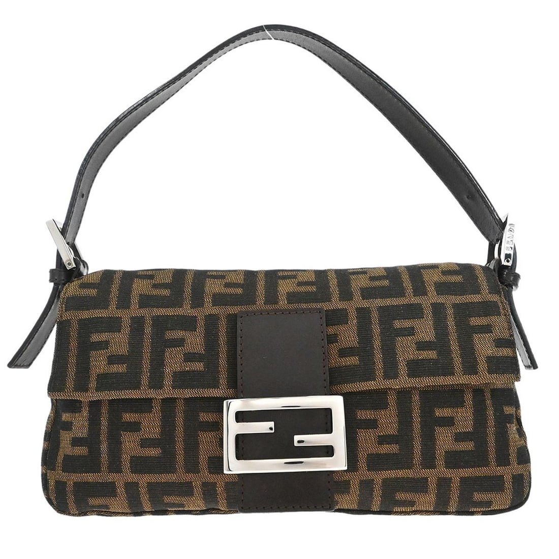 Fendi Zucca Canvas Baguette Shoulder Bag Brown Silver Hardware: Fendi Zucca Canvas Baguette Shoulder Bag Brown Silver Hardware This Fendi Brown Zucca Baguette Handbag features a classic logo canvas exterior with silver-tone hardware and an adjustable shoulder stra