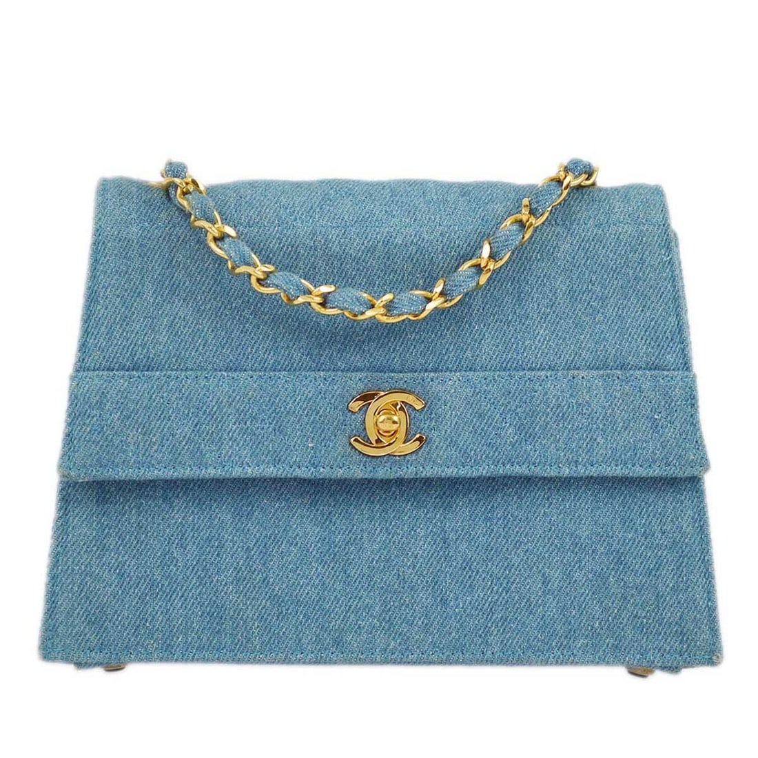CHANEL Single Chain Shoulder Blue Denim Quilted Flap Bag: CHANEL Single Chain Shoulder Blue Denim Quilted Flap Bag This Chanel Blue Denim Straight Flap Shoulder Bag features a classic matelasse quilted pattern and a turn lock closure. Crafted in France, it c