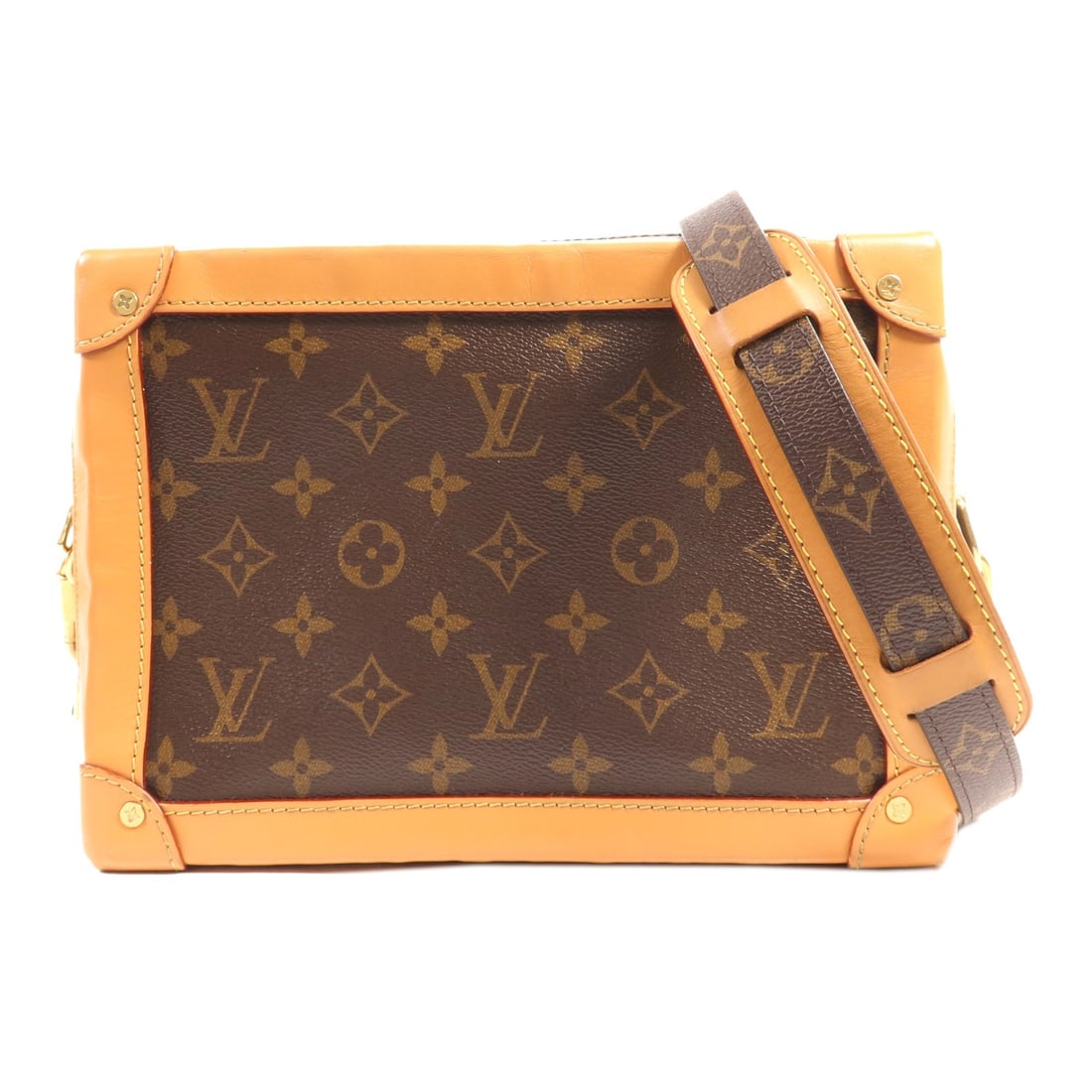 Louis Vuitton Soft Trunk Monogram Brown Shoulder Bag M44660: Louis Vuitton Soft Trunk Monogram Brown Shoulder Bag M44660 This Louis Vuitton Soft Trunk shoulder bag features the iconic Monogram pattern in brown PVC coated canvas. Designed for women, it offers bo