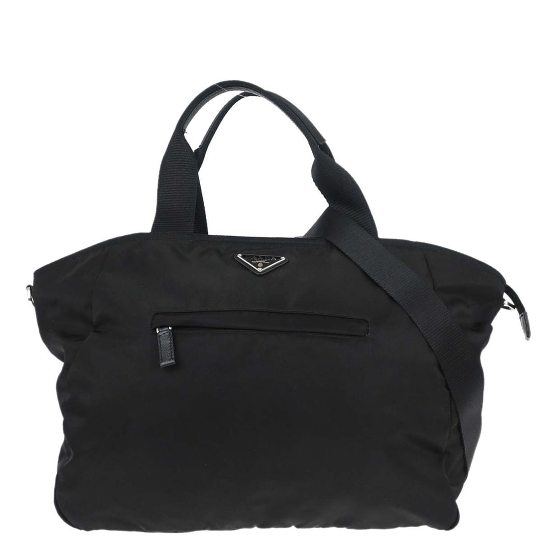 Prada Nylon Black Tote Handbag 2way BR5093: Prada Nylon Black Tote Handbag 2way BR5093 This Prada 2-way tote handbag features a combination of black nylon and leather, offering both durability and a sophisticated look. Designed in a medium size