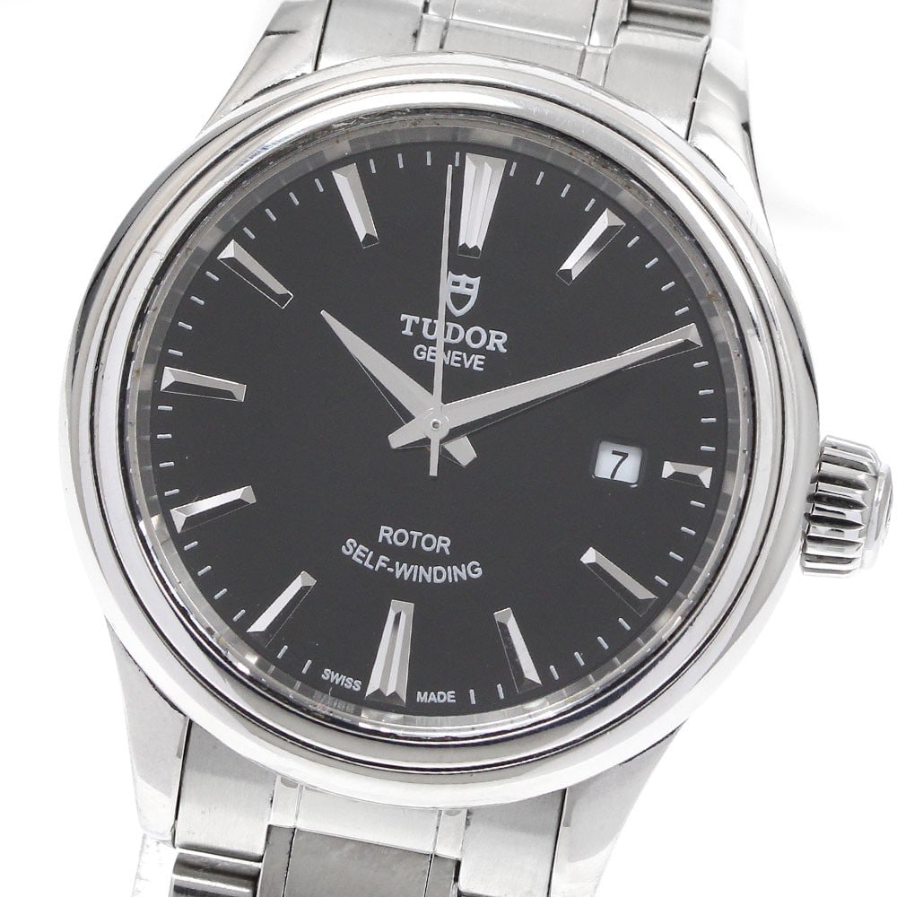 TUDOR Style 12100 Women's Automatic Date Watch: TUDOR Style 12100 Women's Automatic Date Watch This Tudor Style Date women's wristwatch features a stainless steel case and bracelet with a black dial and automatic movement. The watch includes a date