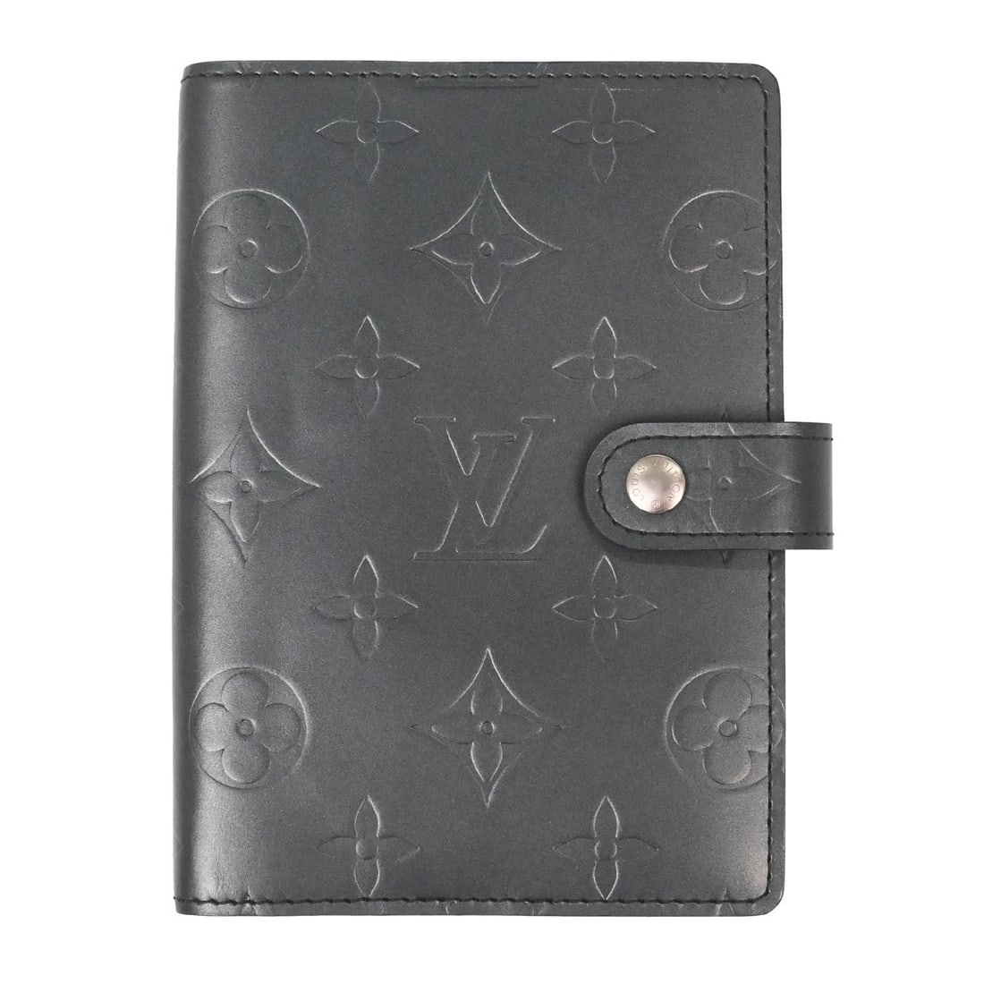 Louis Vuitton Monogram Mat Agenda PM Black Cover: Louis Vuitton Monogram Mat Agenda PM Black Cover This Louis Vuitton Monogram Mat Agenda PM book cover features the iconic monogram pattern in a sleek black color. Crafted in Spain, it is designed for 