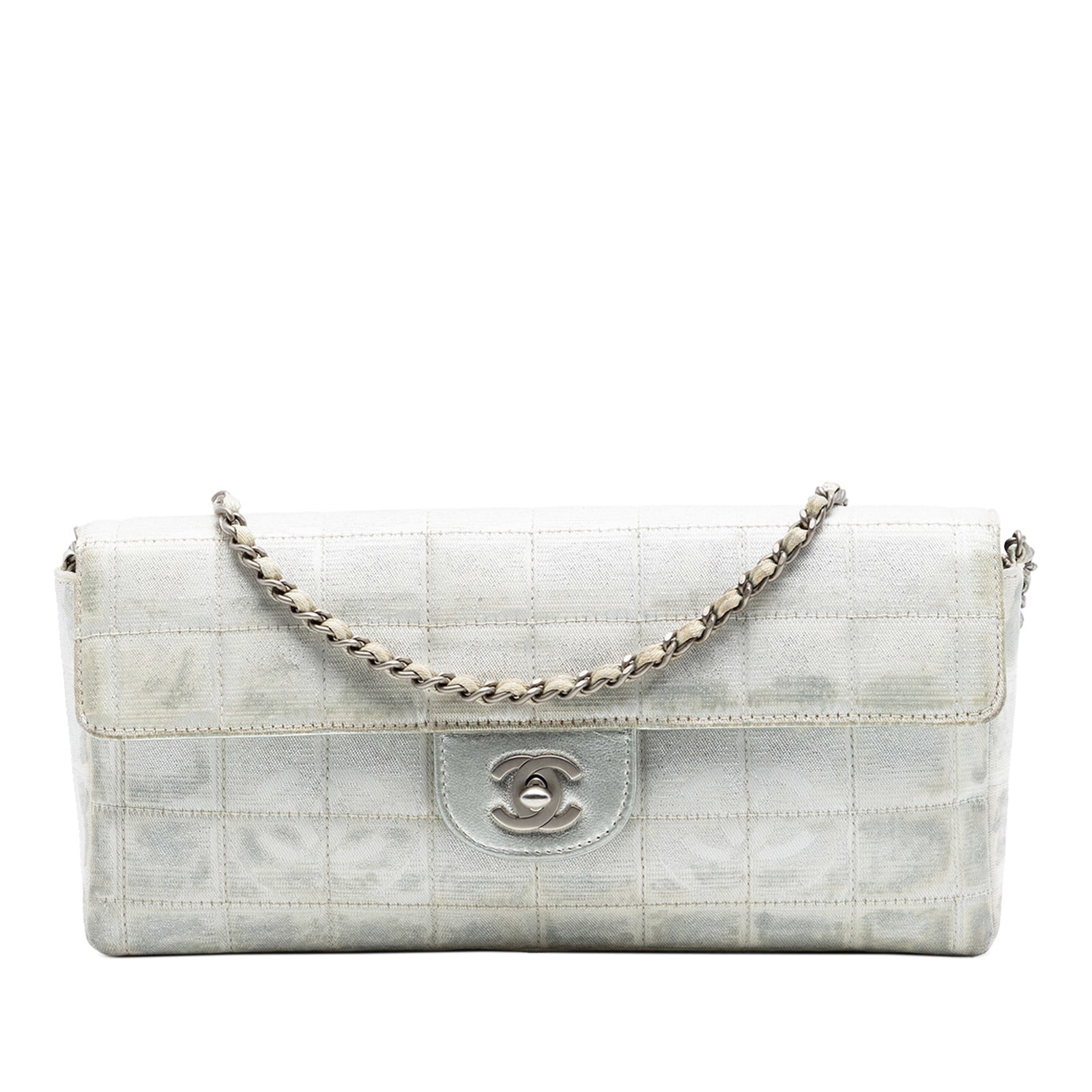 Chanel Silver Nylon Shoulder Bag New Travel Line East West Flap (1 of 7)