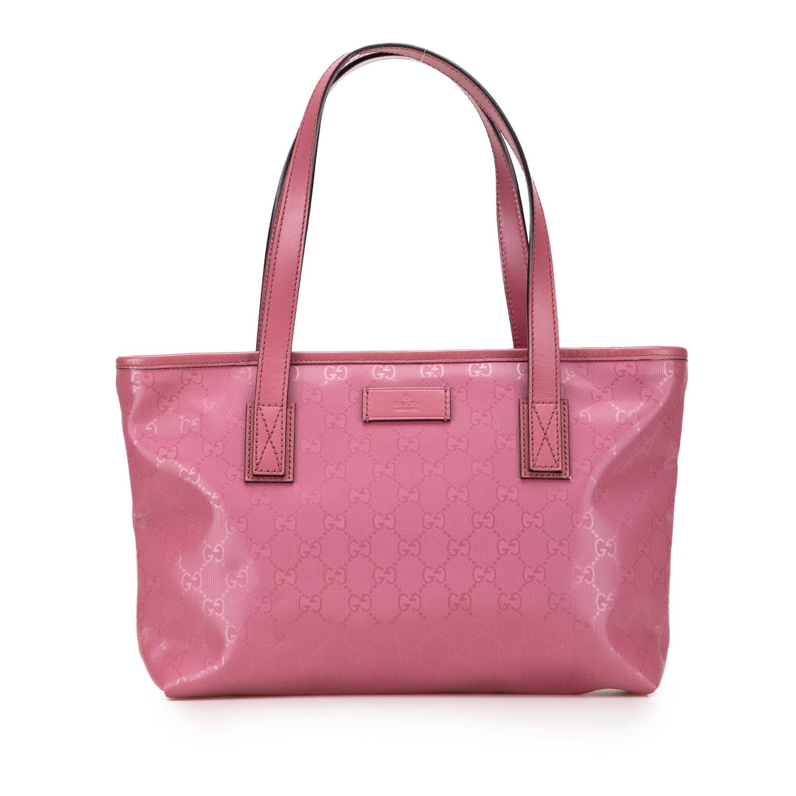 Pink Gucci Small GG Imprime Joy Tote Coated Canvas: Pink Gucci Small GG Imprime Joy Tote Coated Canvas Elevate your accessory collection with the Gucci Small GG Imprime Joy Tote, crafted from coated canvas for durability and style. This chic tote featu