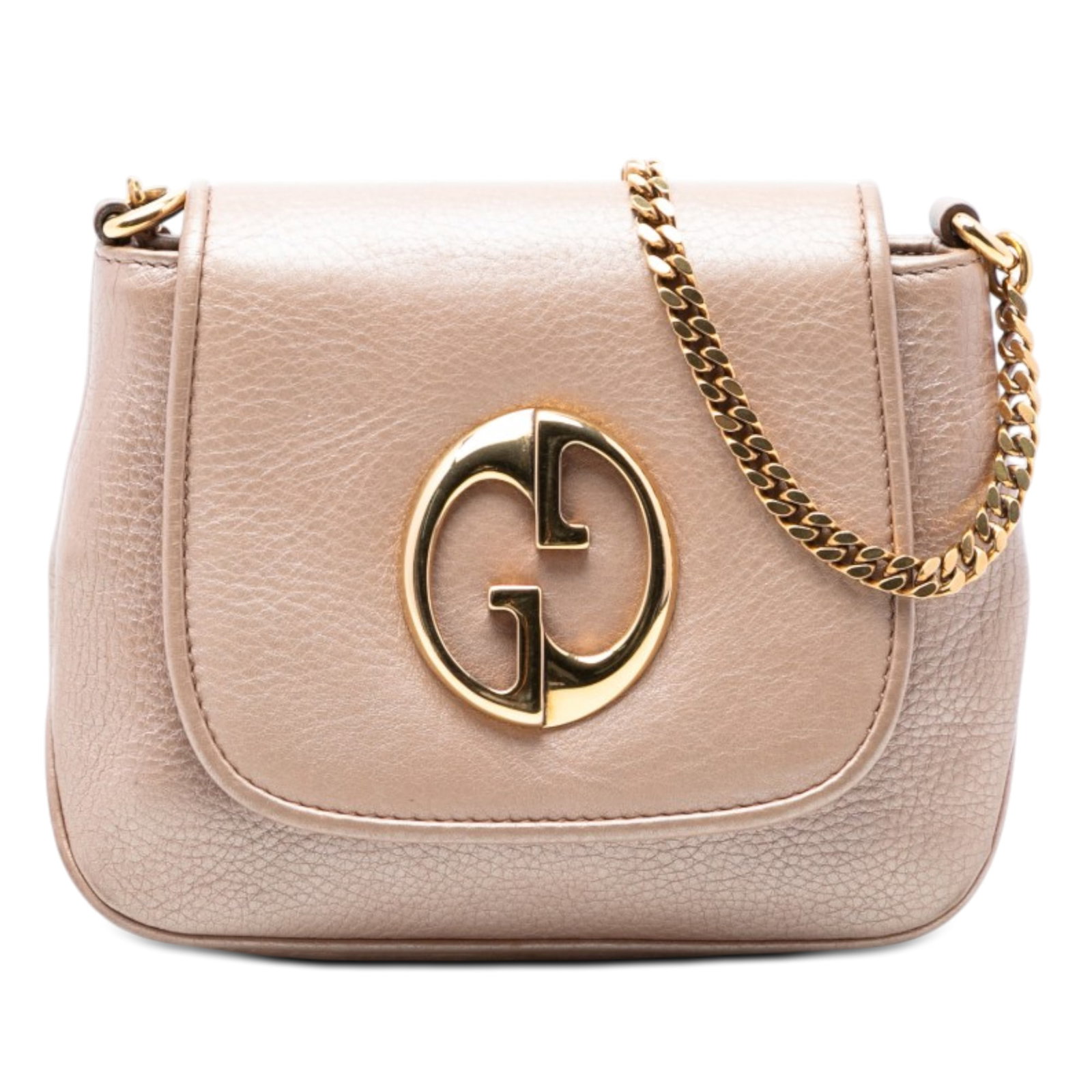 Gucci 1973 Chain Crossbody Metallic Pebbled Calfskin Bag: Gucci 1973 Chain Crossbody Metallic Pebbled Calfskin Bag This Gucci Small Metallic Pebbled Calfskin 1973 Chain Crossbody bag is crafted from brown pebbled leather and features a chain link shoulder st