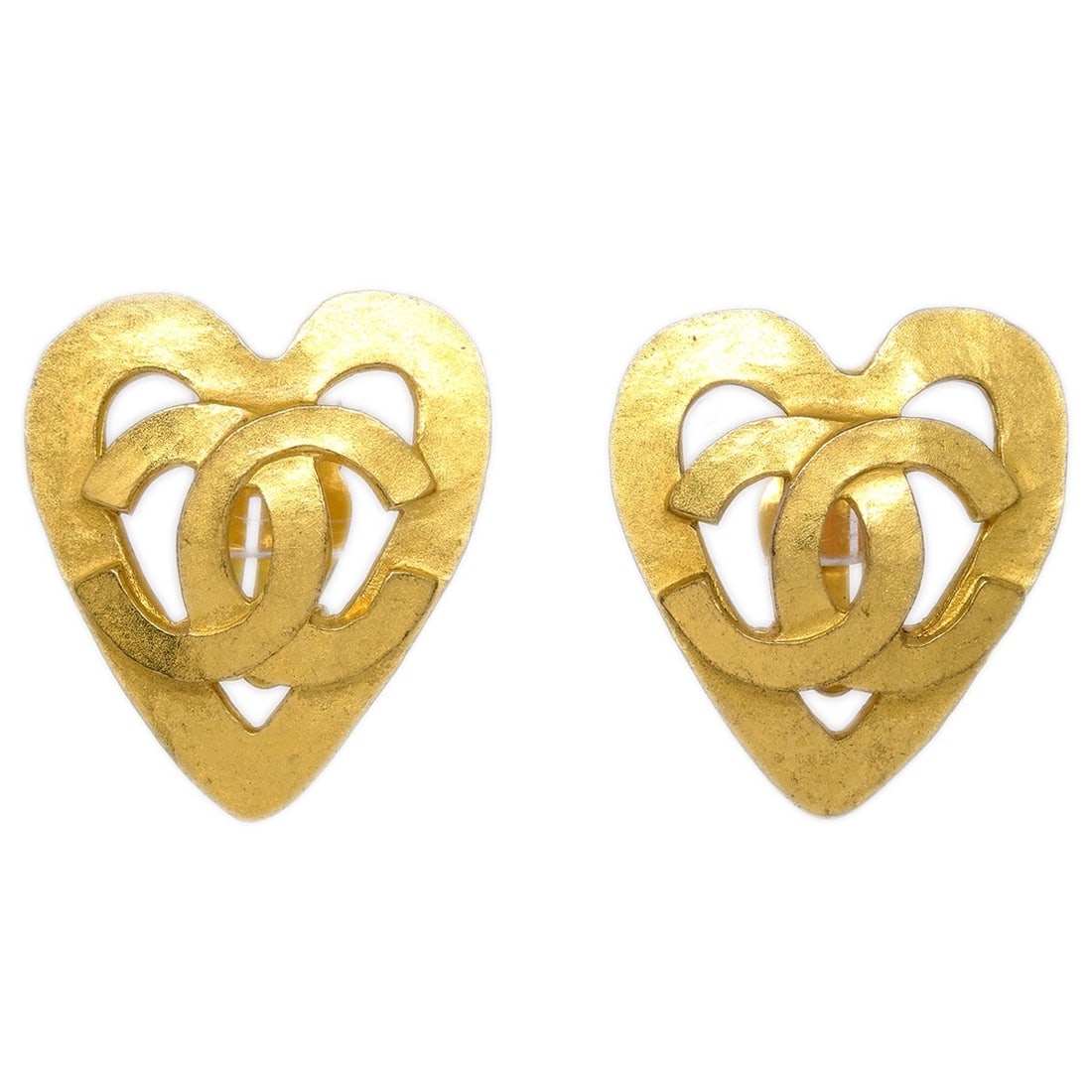 Chanel 95P Gold-Plated Heart Clip-On Earrings: Chanel 95P Gold-Plated Heart Clip-On Earrings Elevate your accessory collection with these exquisite Chanel Gold Heart Clip-On Earrings from the 95P collection. These earrings feature a charming heart