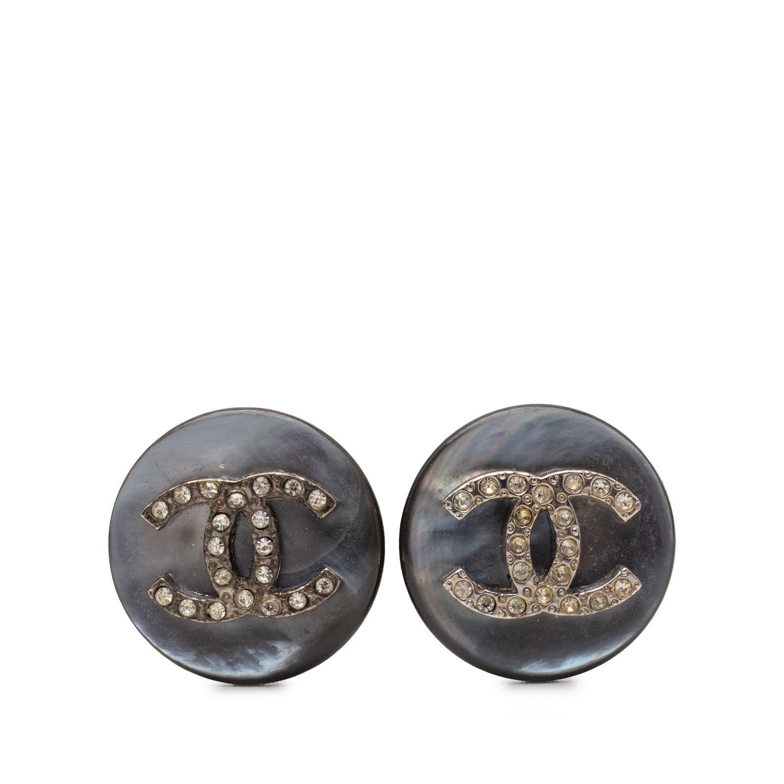 Chanel faux pearl crystal clip-on earrings CC: Chanel faux pearl crystal clip-on earrings CC These Chanel CC Faux Pearl Strass Clip-On Earrings feature faux pearl bodies adorned with crystal embellishments and secure back clip-on closures. Crafted