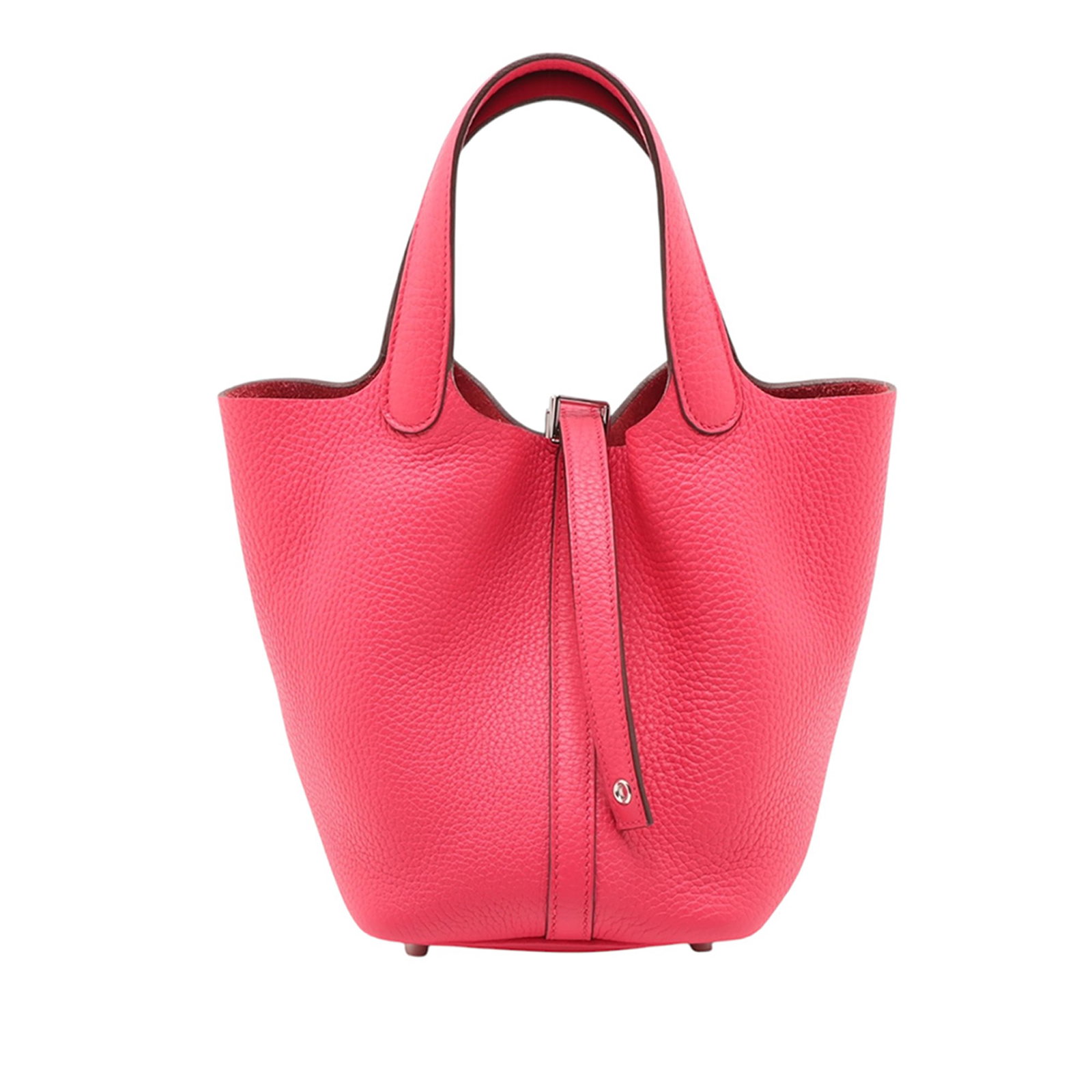 Hermes Picotin Lock 18 Clemence Leather Pink Bag: Hermes Picotin Lock 18 Clemence Leather Pink Bag The Hermes Clemence Picotin Lock 18 is crafted from Clemence leather in the vibrant Rose Mexico color. It features flat leather handles and an open top