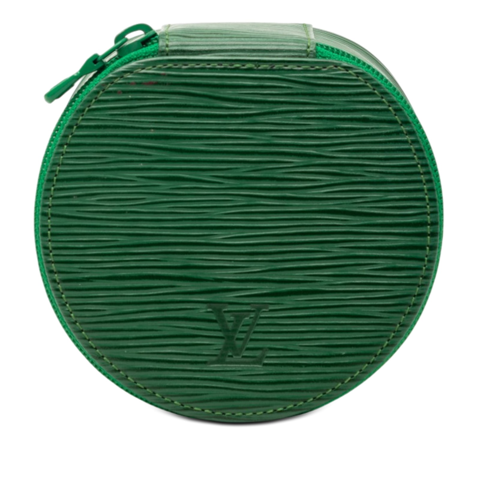 Louis Vuitton Epi Green Jewelry Travel Case: Louis Vuitton Epi Green Jewelry Travel Case This Louis Vuitton Epi Ecrin Bijoux Travel Jewelry Case features a distinctive green epi leather exterior with a zip-around closure. Designed for storing je
