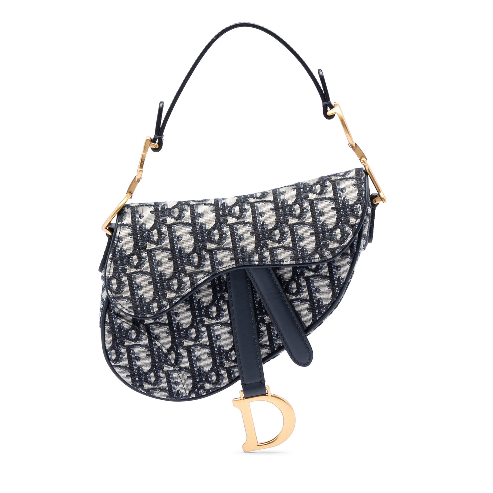 Blue Dior Oblique Canvas Saddle Bag Mini: Blue Dior Oblique Canvas Saddle Bag Mini This Dior Mini Oblique Canvas Saddle Bag features a blue canvas body with the iconic Oblique pattern, a flat leather handle, and a flap secured by a velcro clo