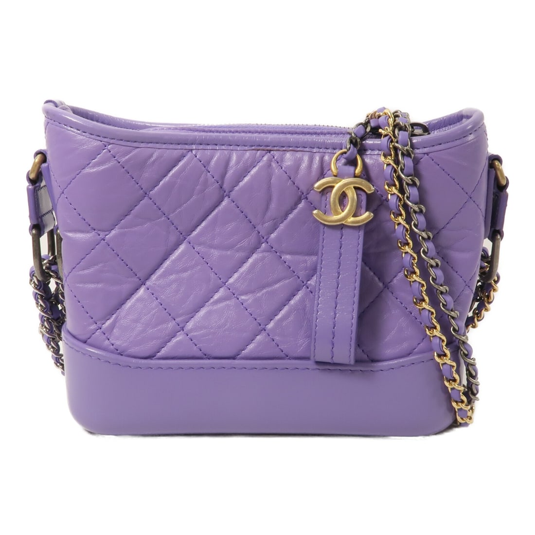 CHANEL Gabrielle Small Purple Calfskin Shoulder Bag: CHANEL Gabrielle Small Purple Calfskin Shoulder Bag This Chanel CC Gabrielle Small Chain Shoulder Bag features luxurious calfskin leather in a striking purple hue. Designed as a shoulder bag, it is bo