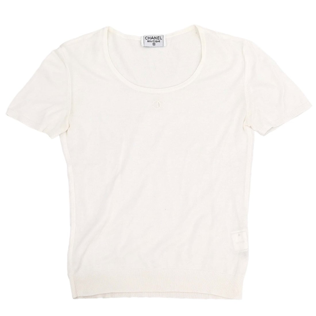 CHANEL White Cotton Logo Short Sleeve Women T Shirt Top (1 of 15)