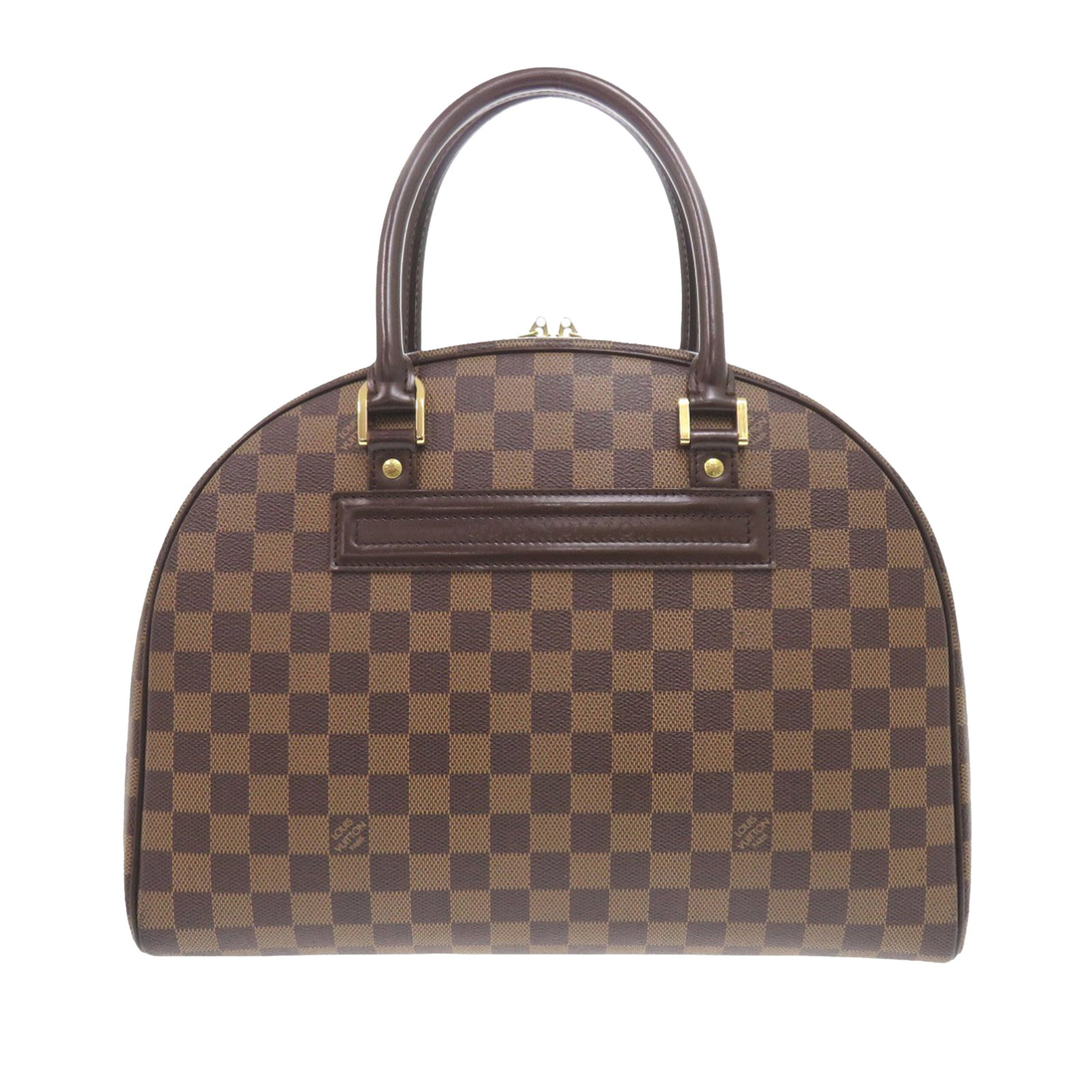 Louis Vuitton Nolita Brown Damier Ebene Canvas Tote Bag with Leather Trim: Louis Vuitton Nolita Brown Damier Ebene Canvas Tote Bag with Leather Trim The Louis Vuitton Damier Ebene Nolita features a Damier Ebene patterned fabric body with leather trim, rolled leather handles,