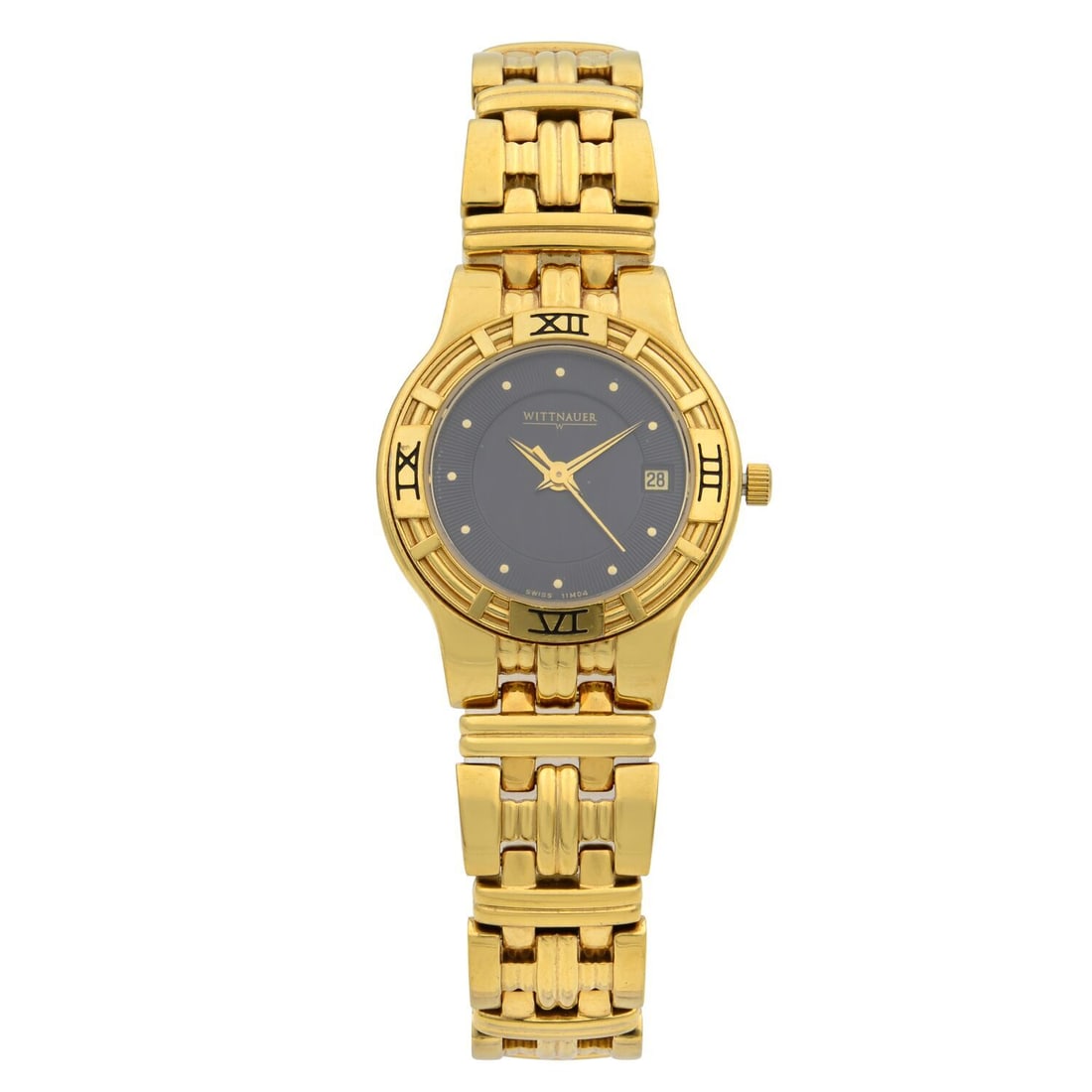 Wittnauer 11M04 Gold Tone Ladies Quartz Watch Black Dial Date Indicator: Wittnauer 11M04 Gold Tone Ladies Quartz Watch Black Dial Date Indicator This Wittnauer 25mm Gold Tone Steel Date Black Dial Ladies Quartz Watch is a stunning blend of elegance and functionality. Craft
