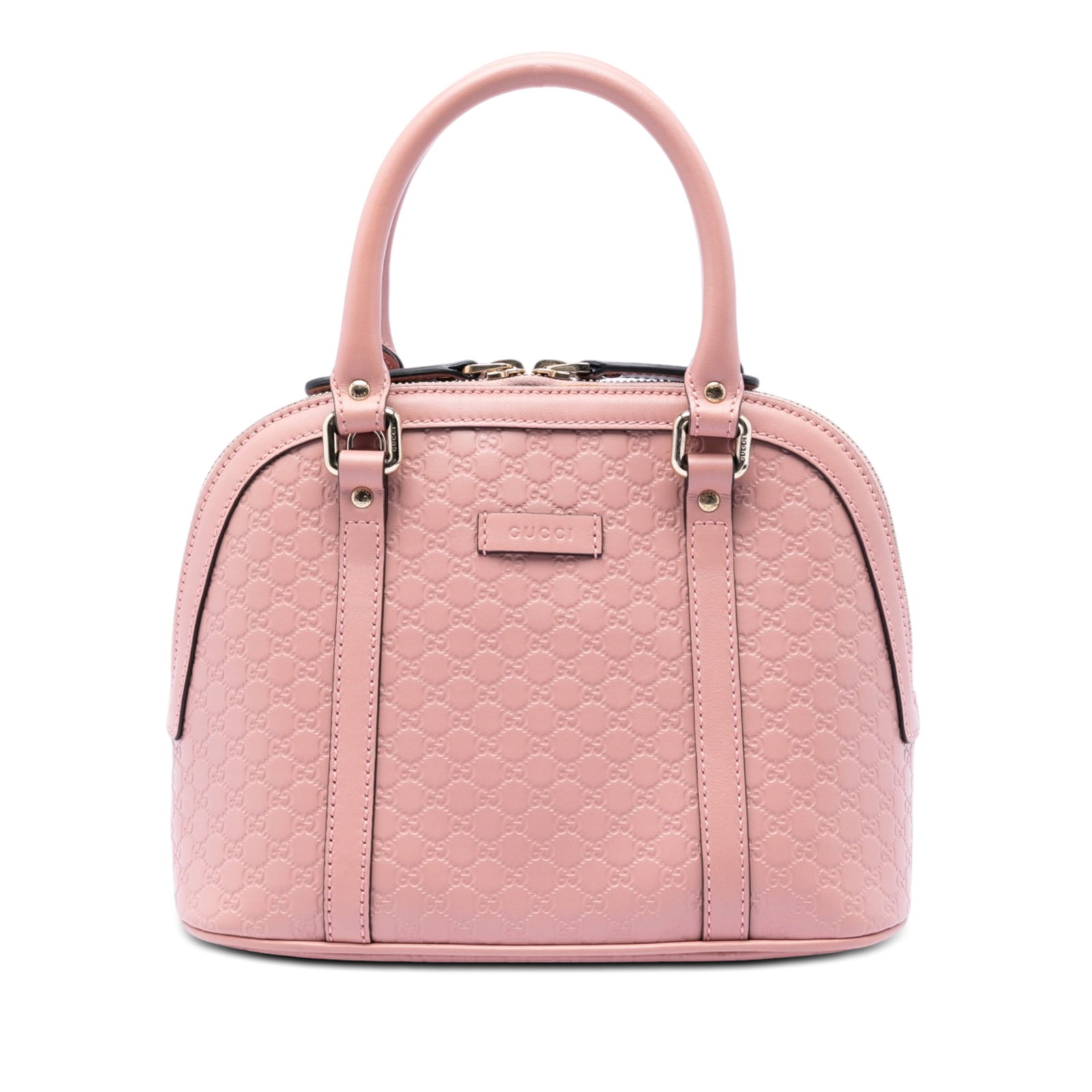 Gucci Microguccissima Pink Leather Dome Satchel: Gucci Microguccissima Pink Leather Dome Satchel This Gucci Mini Microguccissima Dome Satchel features an embossed leather exterior in pink, rolled leather handles, a zip-around closure, and interior z