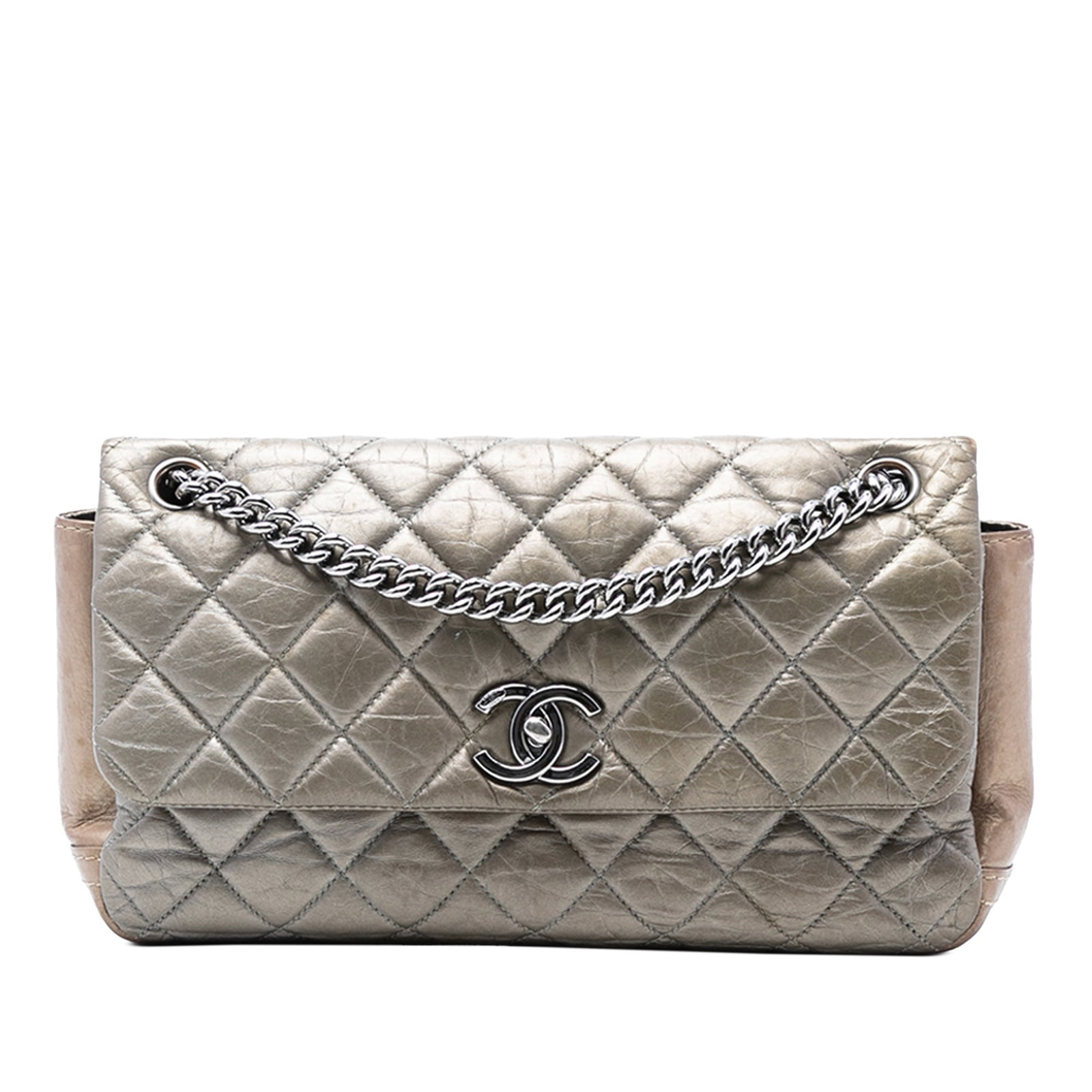 Chanel Lady Pearly Flap Small Quilted Aged Calfskin Shoulder Bag: Chanel Lady Pearly Flap Small Quilted Aged Calfskin Shoulder Bag This Chanel Small Bicolor Quilted Aged Calfskin Lady Pearly Flap shoulder bag features a quilted leather body, a silver-tone chain link