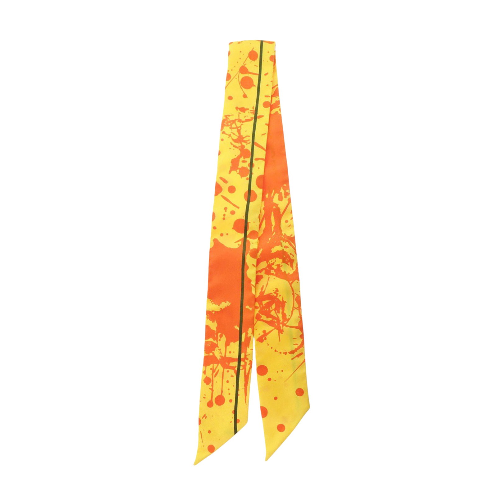 Hermes yellow silk Cheval Suprise Twilly scarf: Hermes yellow silk Cheval Suprise Twilly scarf This Hermes Cheval Suprise Twilly scarf showcases a vibrant printed design on 100% silk in a yellow color. Made in France, this accessory adds a touch of